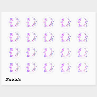 Oorspronkelijk ontwerp van paarse bloemen en takke ronde sticker