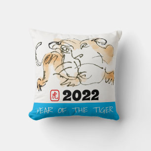 Oorspronkelijk schilderen 4 Chinese tijger jaar ge Kussen