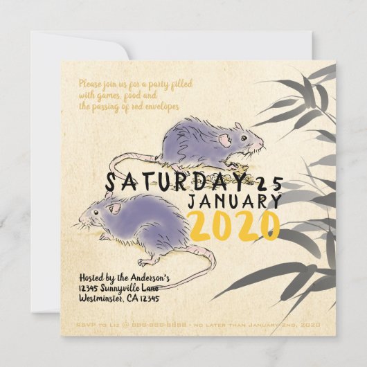 Oorspronkelijk schilderen van Bamboe Ratten Wissen (Achterkant)