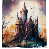 Oorspronkelijk Waterverf Castle Artwork Douchegordijn (Voorkant)