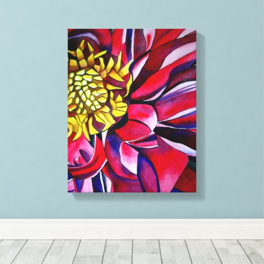 Oorspronkelijke abstracte waterverf van Dahlia flo Canvas Afdruk (Insitu (Houten vloer))
