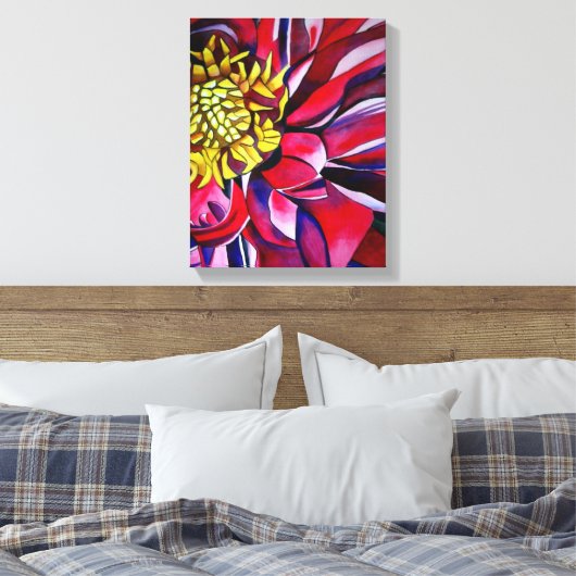 Oorspronkelijke abstracte waterverf van Dahlia flo Canvas Afdruk (Insitu (Slaapkamer))