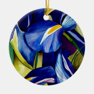 Oorspronkelijke aquarel kunst schilderij van Blue Keramisch Ornament