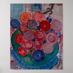  oorspronkelijke drukbloemen Tabel Kat venster XO Poster