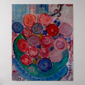  oorspronkelijke drukbloemen Tabel Kat venster XO Poster