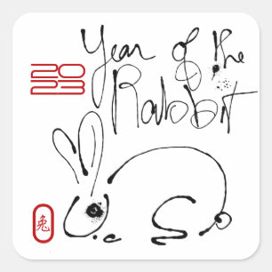 Oorspronkelijke inkt van konijn Tekening Chinees j Vierkante Sticker