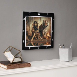 Oorspronkelijke titel: Flowing stream Tiger's glan Vierkante Klok