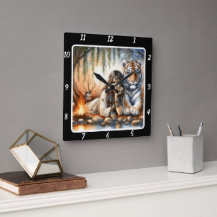 Oorspronkelijke titel: Mountain Peaks Tiger's Stri Vierkante Klok