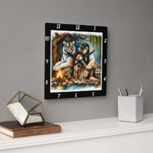 Oorspronkelijke titel: Tiger's Prowl Mountain's Sh Vierkante Klok