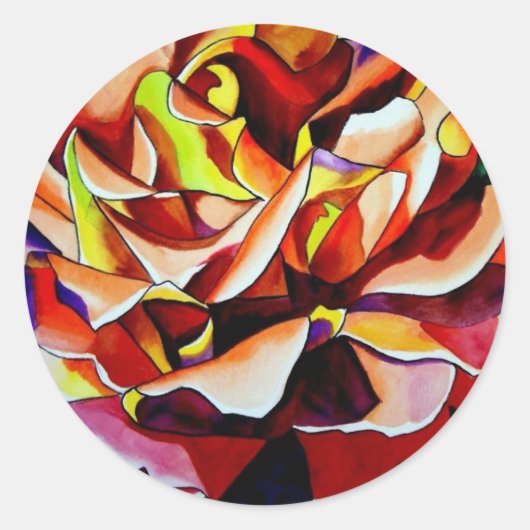 Oorspronkelijke waterverf van regenboogzondRoos Ronde Sticker (Voorkant)