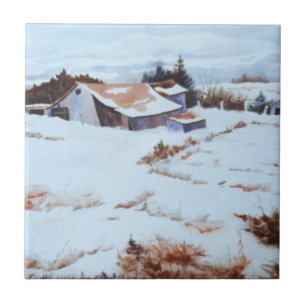 Oorspronkelijke waterverf wintertuil tegeltje