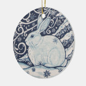 Oorspronkelijke winterkerstkonijn Blauw en Wit Keramisch Ornament (Links)