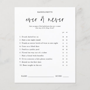Oost of nooit Bachelorette Party Game Kaart