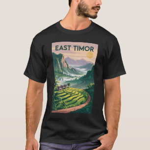 Oost-Timor Velden Illustratie Reis Kunst Vintage T-shirt