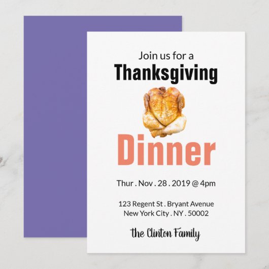 Oost-Turkije, Thanksgiving diner Kaart (Voorkant / Achterkant)