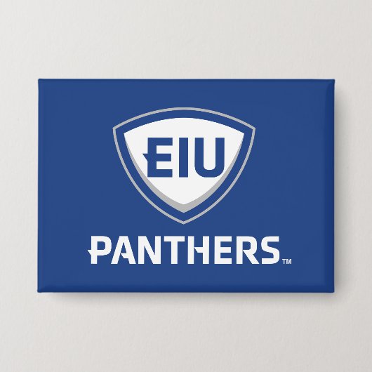 Oostelijk Illinois Panthers Shield & Wordmark Logo Button (Voorkant)