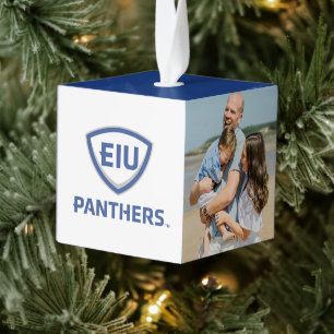 Oostelijk Illinois Panthers Shield & Wordmark Logo Kubus Ornament