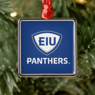 Oostelijk Illinois Panthers Shield & Wordmark Logo Metalen Ornament