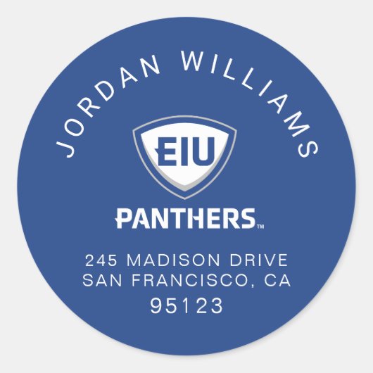 Oostelijk Illinois Panthers Shield & Wordmark Logo Ronde Sticker (Voorkant)