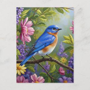Oostelijke blauwe vogeltjes bloemen briefkaart