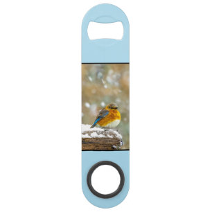 Oostelijke Bluebird in Snow - Originele Foto Speed Flessenopener