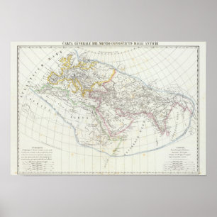 Oostelijke Hemisphere World Lithograded Map Poster