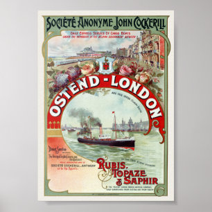 Oostende - Londen België Vintage Poster 1900