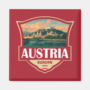 Oostenrijk Illustratie Retro Badge Magneet