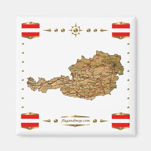 Oostenrijk Map + Flags Magnet Magneet (Voorkant)