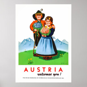 Oostenrijk Reisposter Retro Alpine Poster