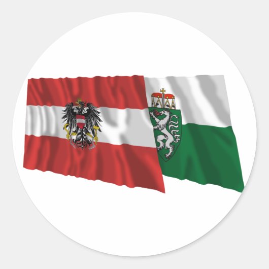 Oostenrijk & Steiermark Wuiven Vlaggen Ronde Sticker (Voorkant)