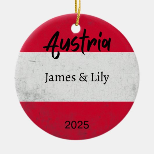 Oostenrijk Vlag Ornament, gepersonaliseerd Oostenr Keramisch Ornament (Voorkant)