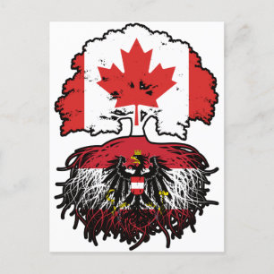 Oostenrijkse Canadese vlag voor boomstammen in Can Briefkaart