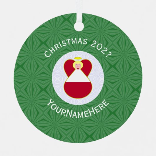 Oostenrijkse vlag kerstengelse naam Jaar Metalen Ornament (Voorkant)