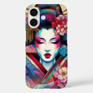 Oosters abstract Geisha sakura bloemen tattoo iPhone 16 Hoesje