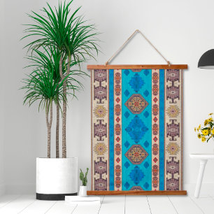 Oosters Aqua Blauw Goud Turkse Kilim Muur Hangend Wandkleed