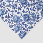 Oosters Blauw Bloempatroon met Witte Achtergrond Tissuepapier (Detail)