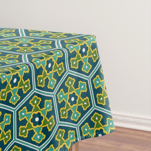 Oosters Blauw Geel Groen Ottomaans Turks Hexagon Tafelkleed (Voorbeeld)