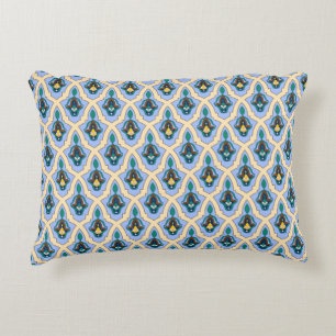 Oosters Blauw Geel Marokkaans Arabisch Tracery Art Accent Kussen