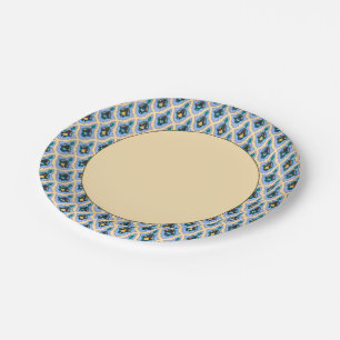 Oosters Blauw Geel Marokkaans Arabisch Tracery Art Papieren Bordje