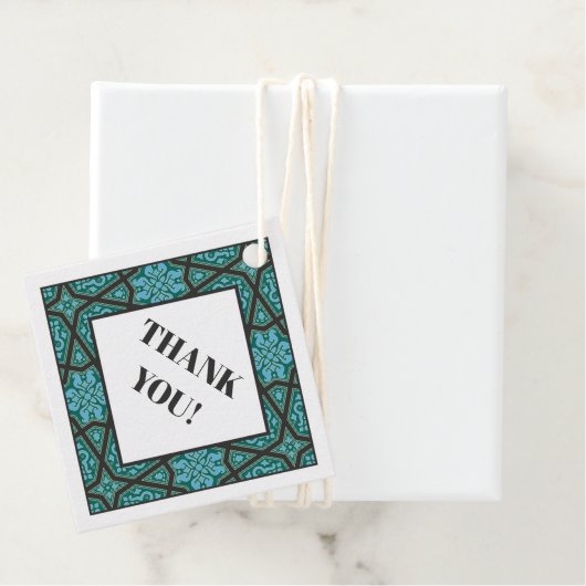 Oosters blauw grijs Arabisch Egypte geometrisch pa Bedankjes Labels (In situ)