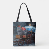Oosters Blauw Kat Snowy Sleigh Kerst Decor Draagtas (Achterkant)