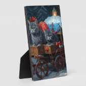 Oosters Blauw Kat Snowy Sleigh Kerst Decor Fotoplaat (Zijkant)