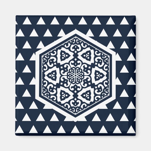 Oosters Blauw Ottomaans Turks Tracery Vector Kunst Magneet (Voorkant)