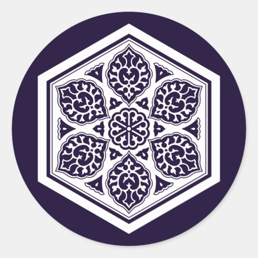 Oosters Blauw Turks Rozet Geometrische Kunst Ronde Sticker (Voorkant)