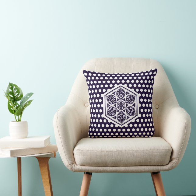 Oosters Blauw Wit Turks Rozet Geometrische Kunst Kussen (Stoel)
