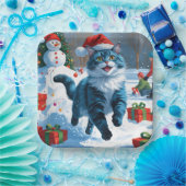 Oosters Blauwe Kat Zittend In Sneeuwkerst Pet Papieren Bordje (Feest)
