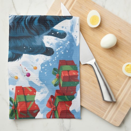 Oosters Blauwe Kat Zittend In Sneeuwkerst Pet Theedoek (Quarter Fold)