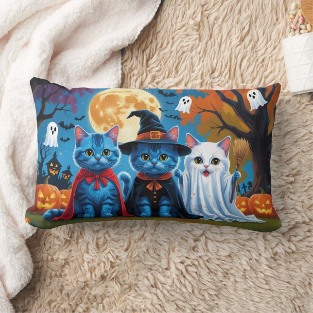 Oosters Blauwe Katten Pompoen Halloween Grappig Kussen (Deken)