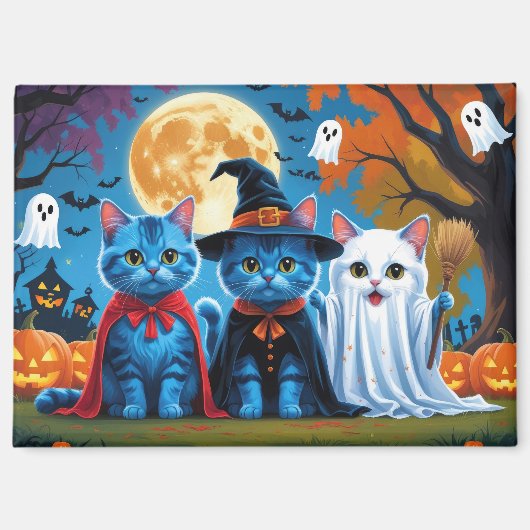 Oosters Blauwe Katten Pompoen Halloween Grappig Magneet (Voorkant)